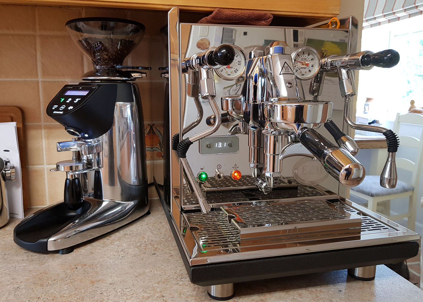 ECM Synchronika and Compak E5 Coffee Grinder