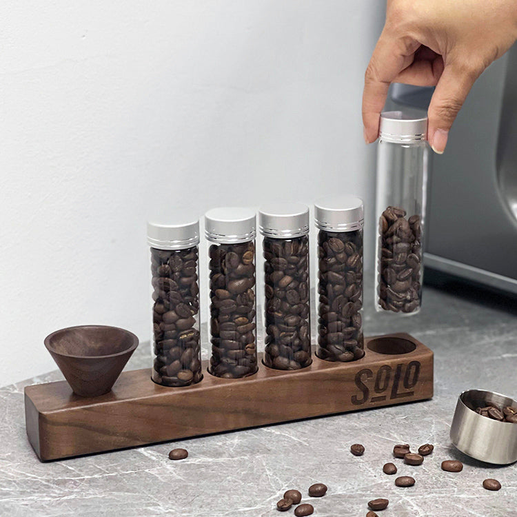 Solo Single Dose Bean Cellar With Wooden Display Rack and Funnel