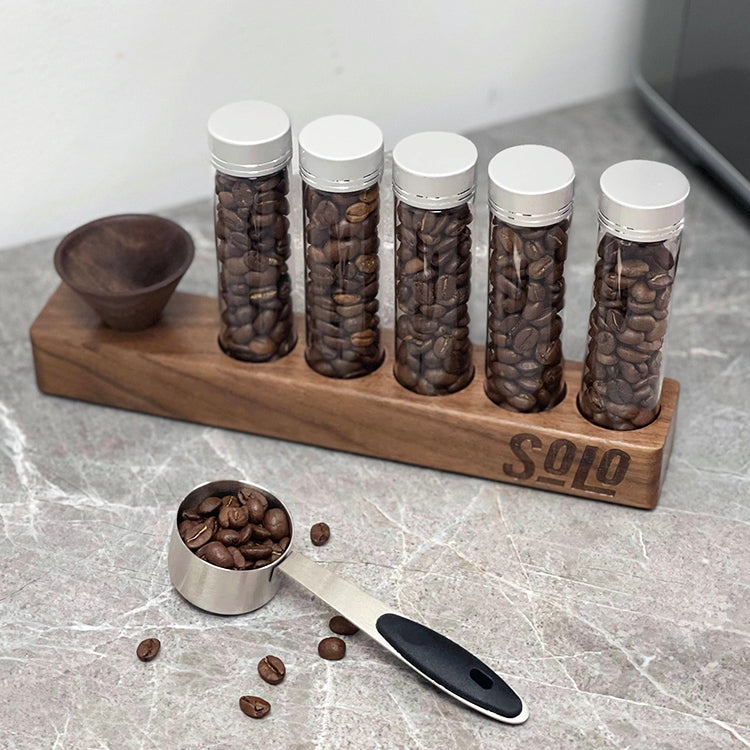 Solo Single Dose Bean Cellar With Wooden Display Rack and Funnel
