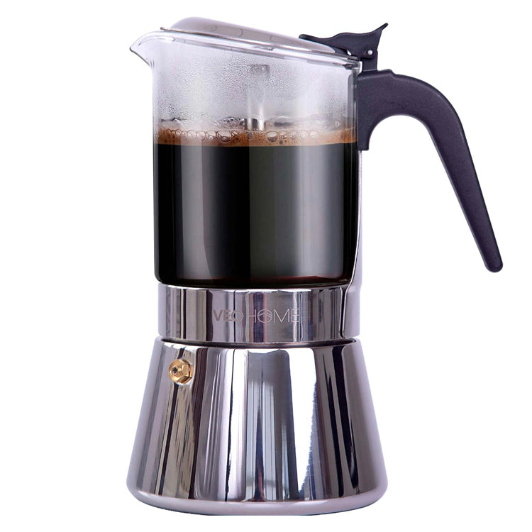 VeoHome Espresso maker Glass and Stainless Steel Moka pot Coffee Maker 12.17 oz